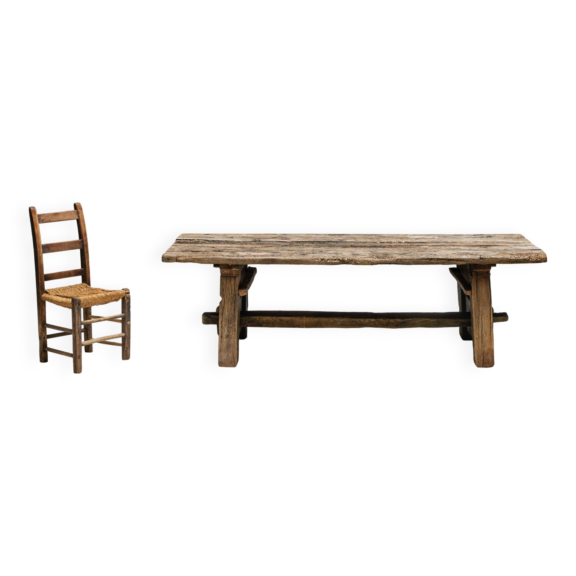 Primitive Wabi Sabi Dining Table, France, 19th Century