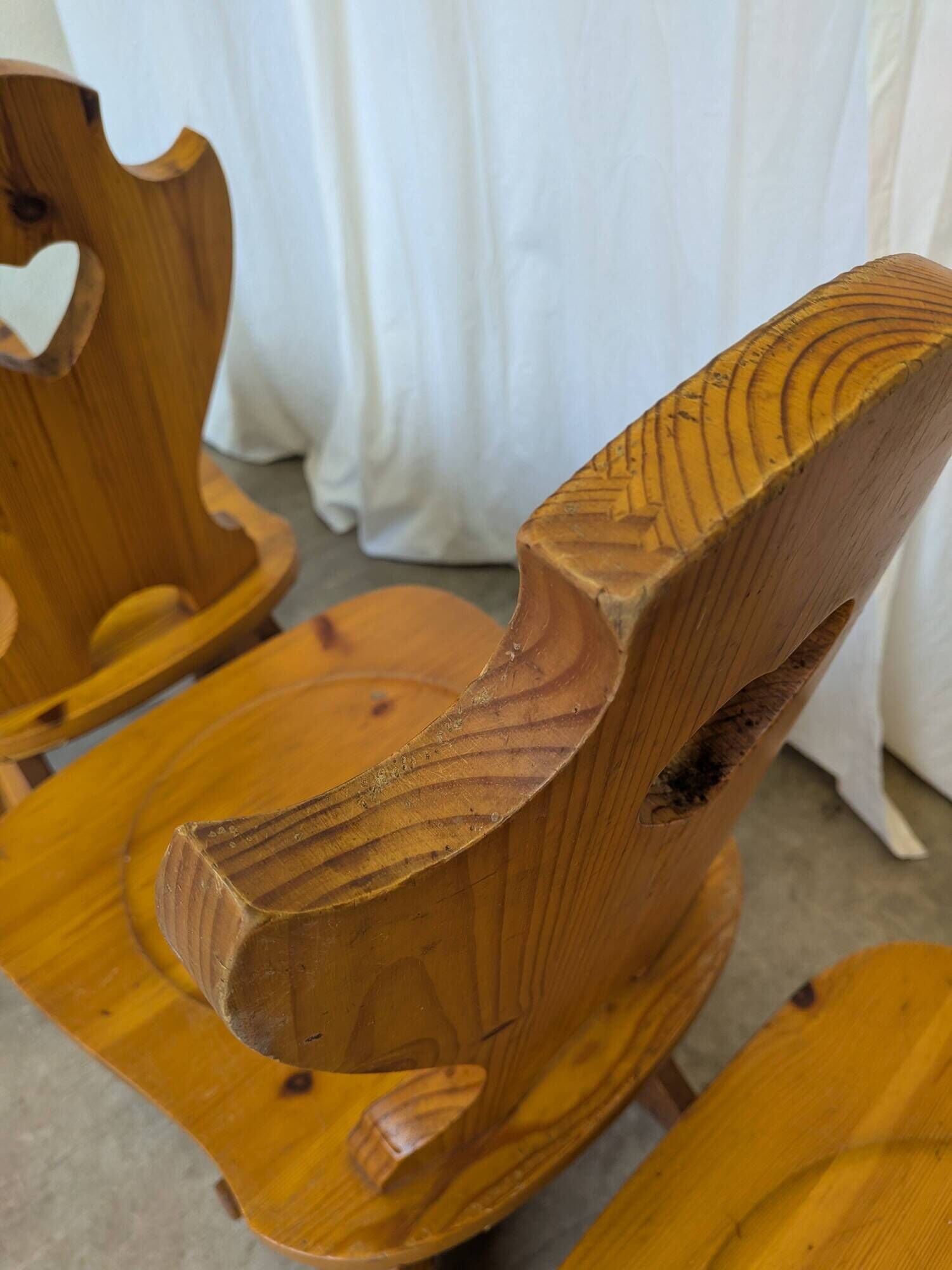 Vintage Alpine Wooden Chairs (Set of 4) Heart Cut-Out