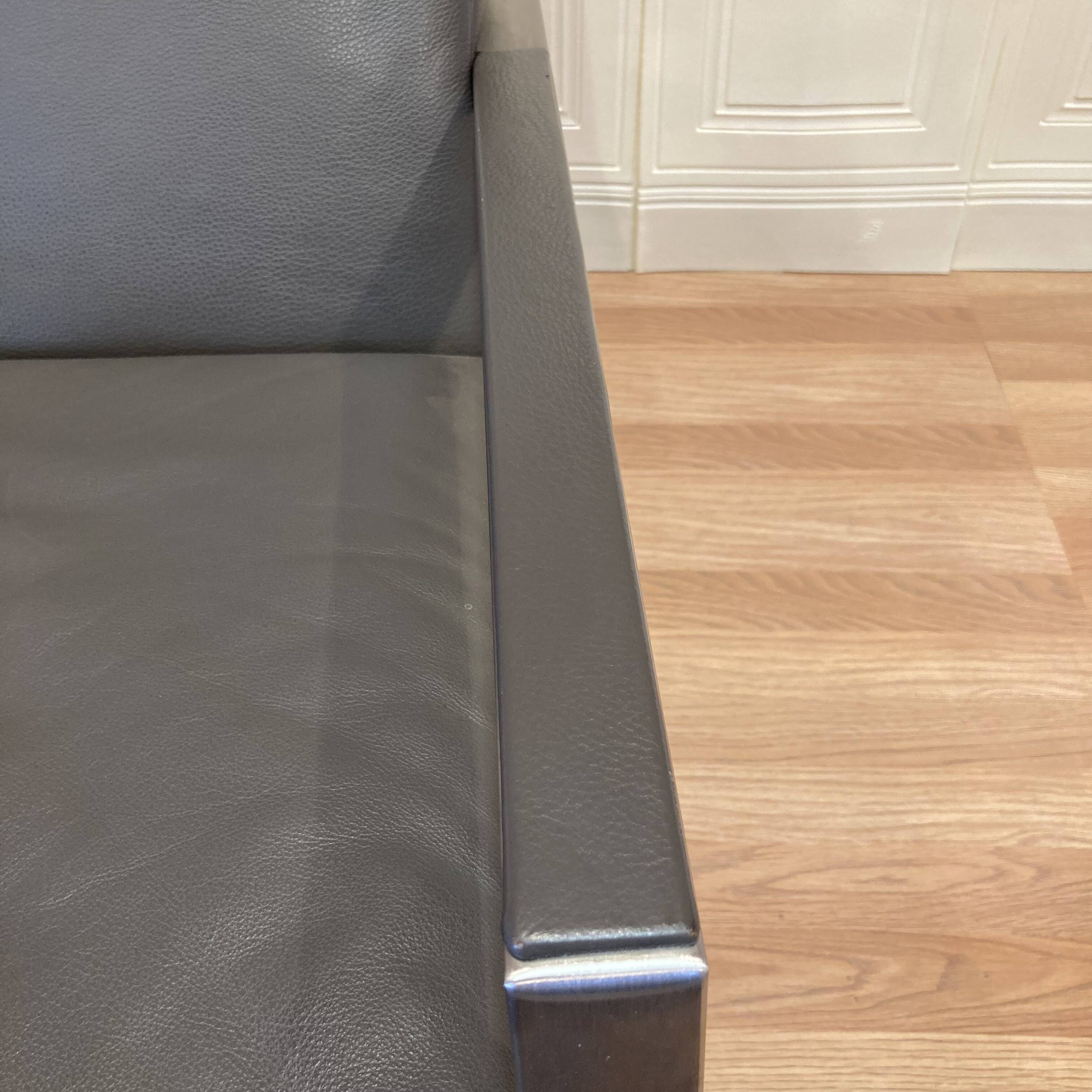 1970s steel and leather designer armchair