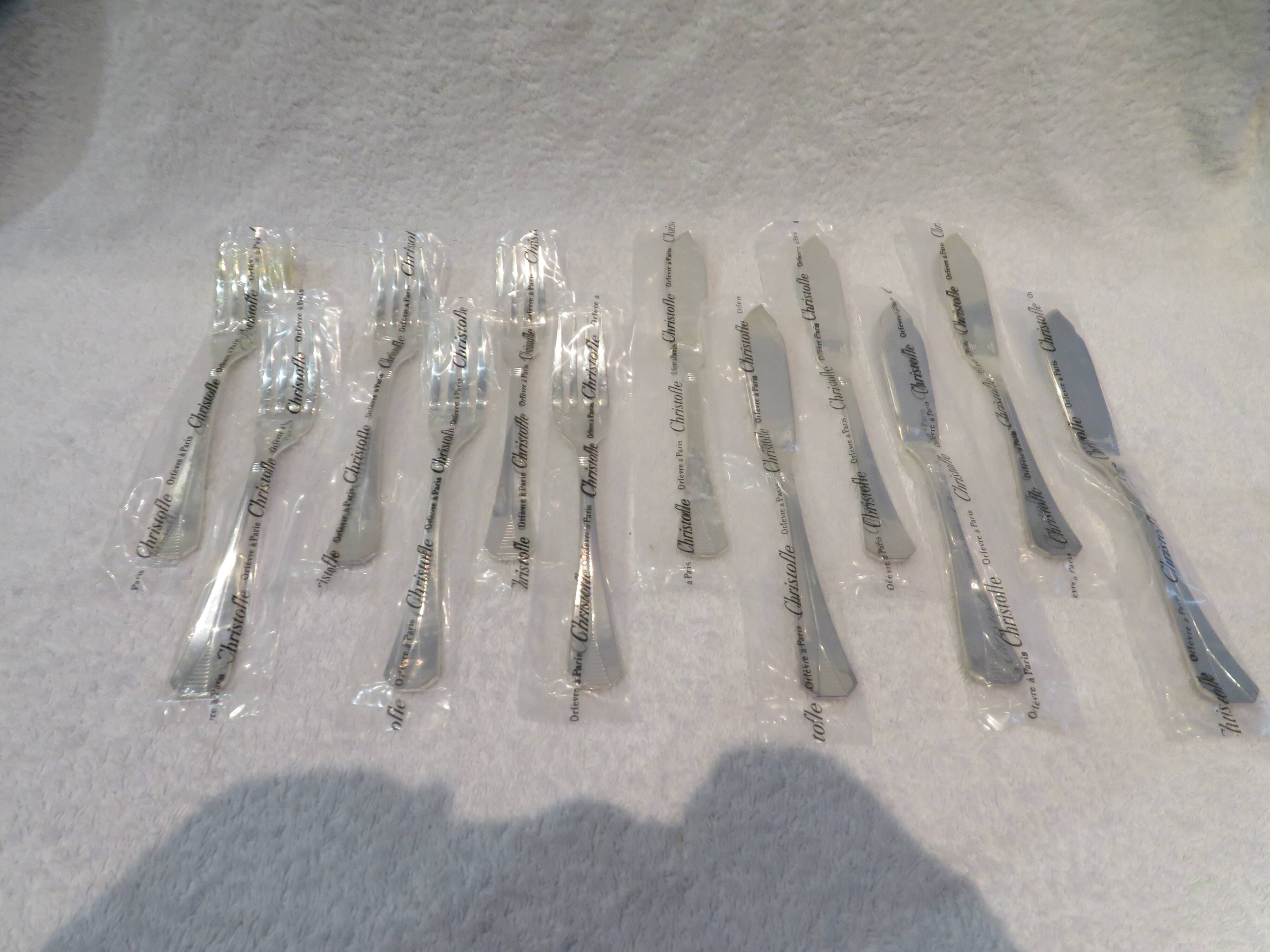 6 Christofle Atlantide silver-plated fish cutlery sets 12p in blister pack
