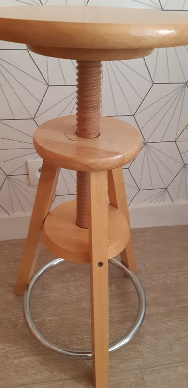 Vintage screw stool in solid beech.