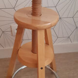Vintage screw stool in solid beech.