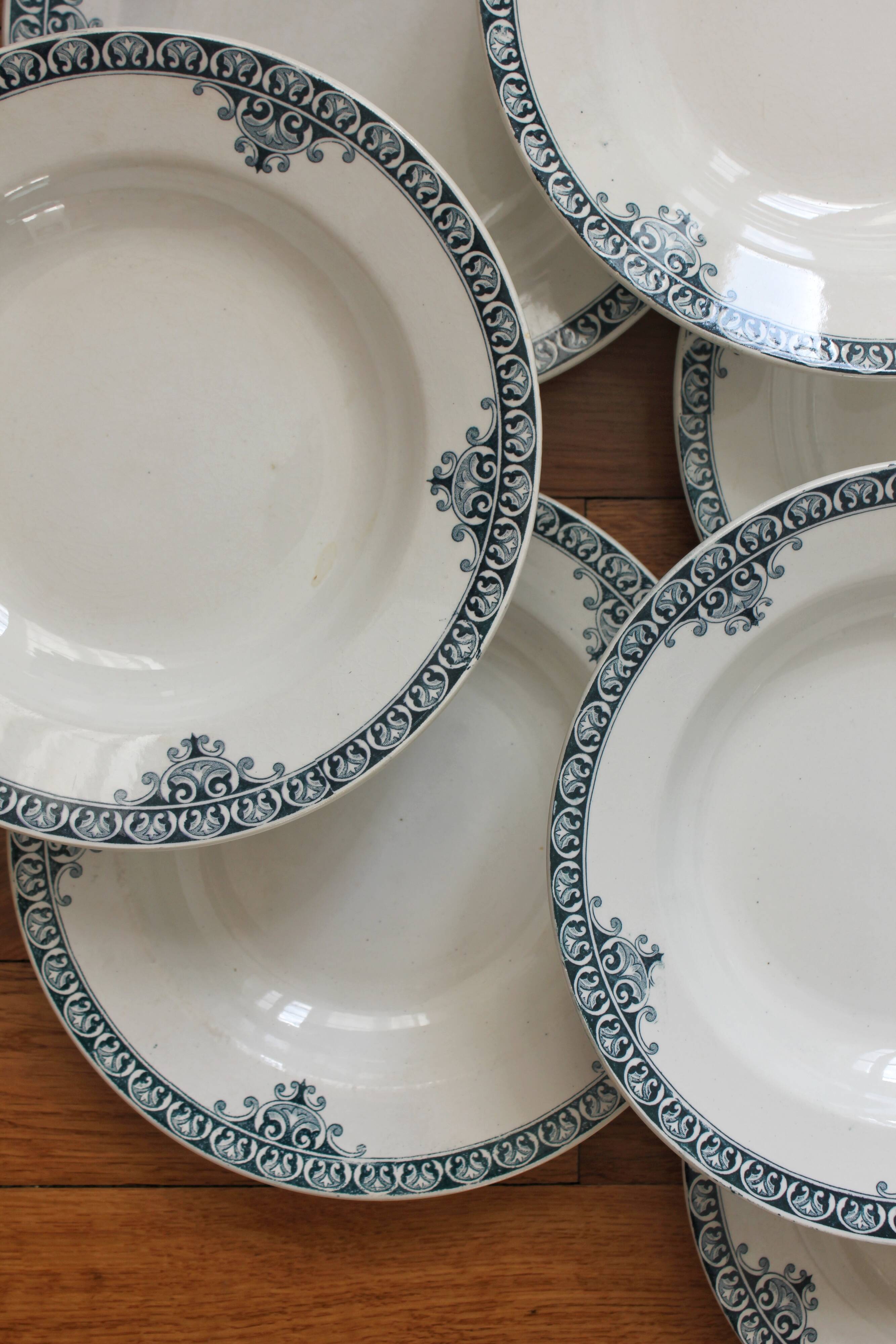 7 ironstone soup plates from Adrianople, Saint Amand and Hamage