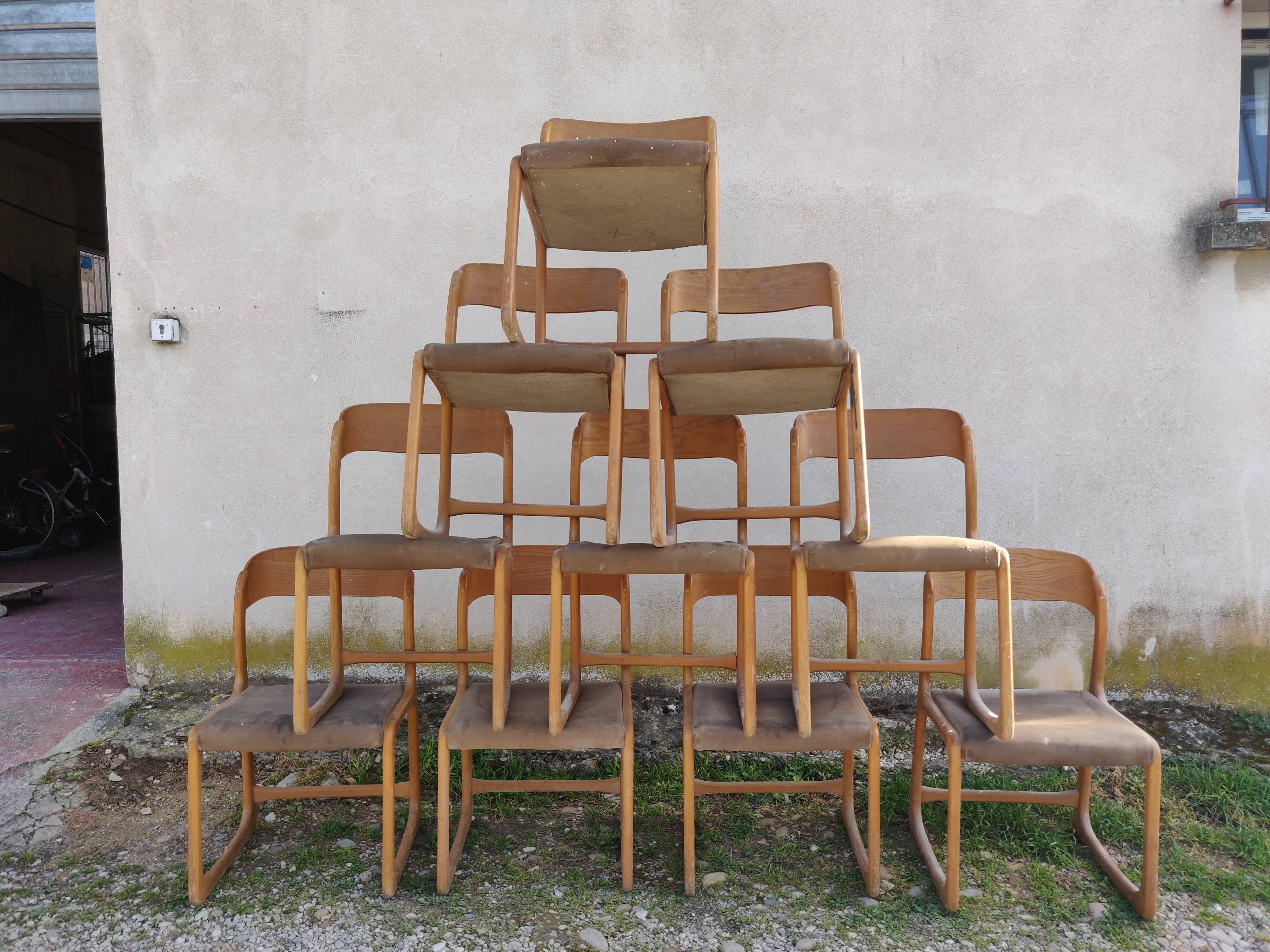 Set of 10 baumann chairs model sled 60s