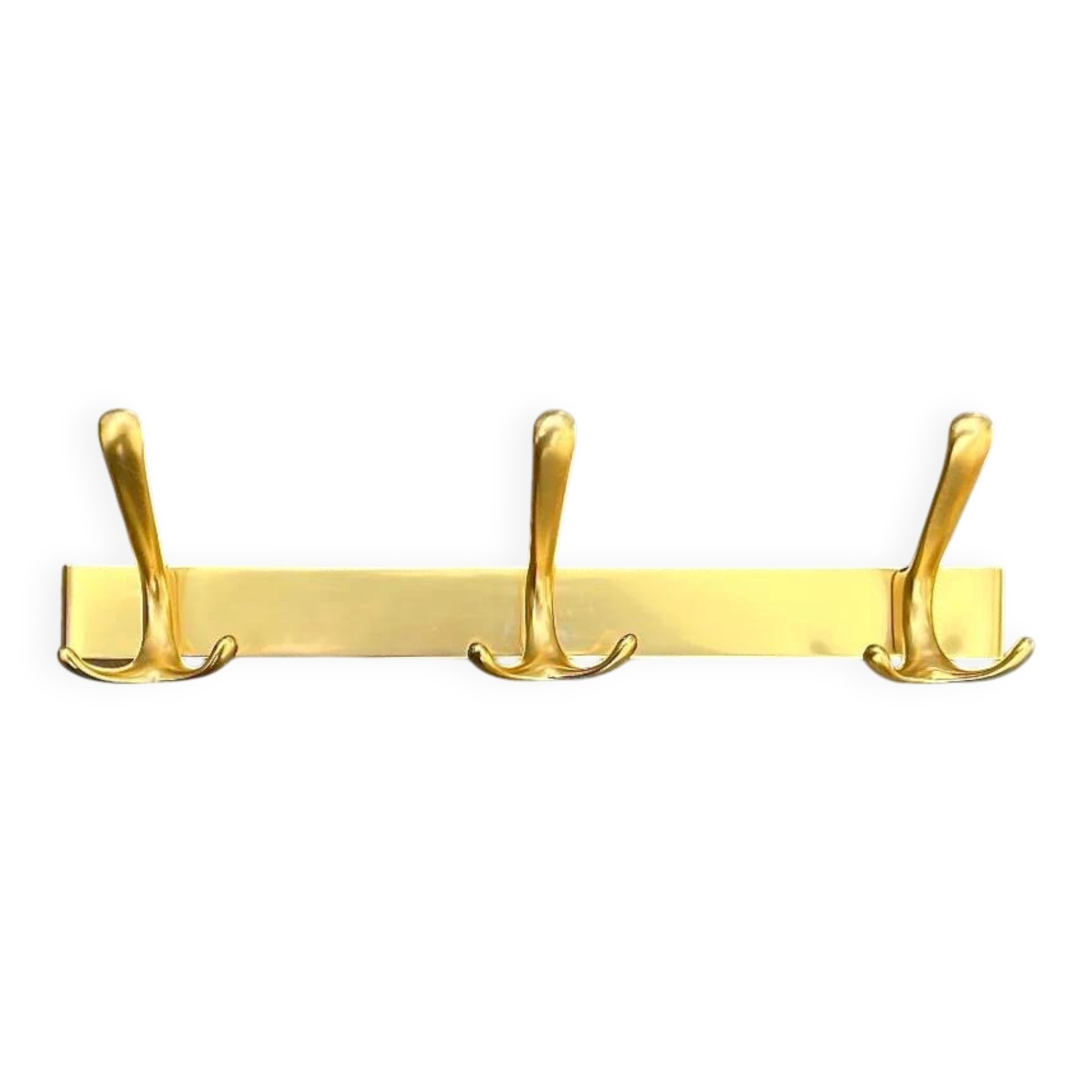 Vintage wall-mounted coat rack in anodised gold aluminium with 3 hooks from the 1970s.