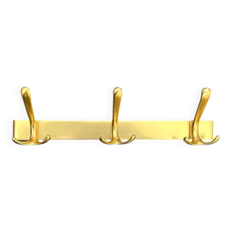 Vintage wall-mounted coat rack in anodised gold aluminium with 3 hooks from the 1970s.