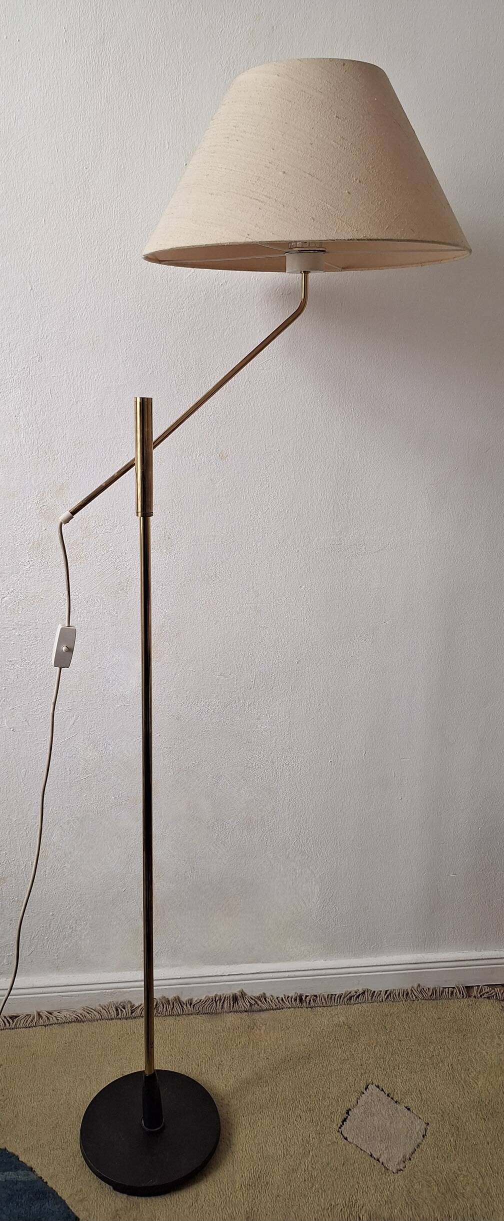 Mid century 360 deg. swing and height adjustable brass floor lamp, 1950s