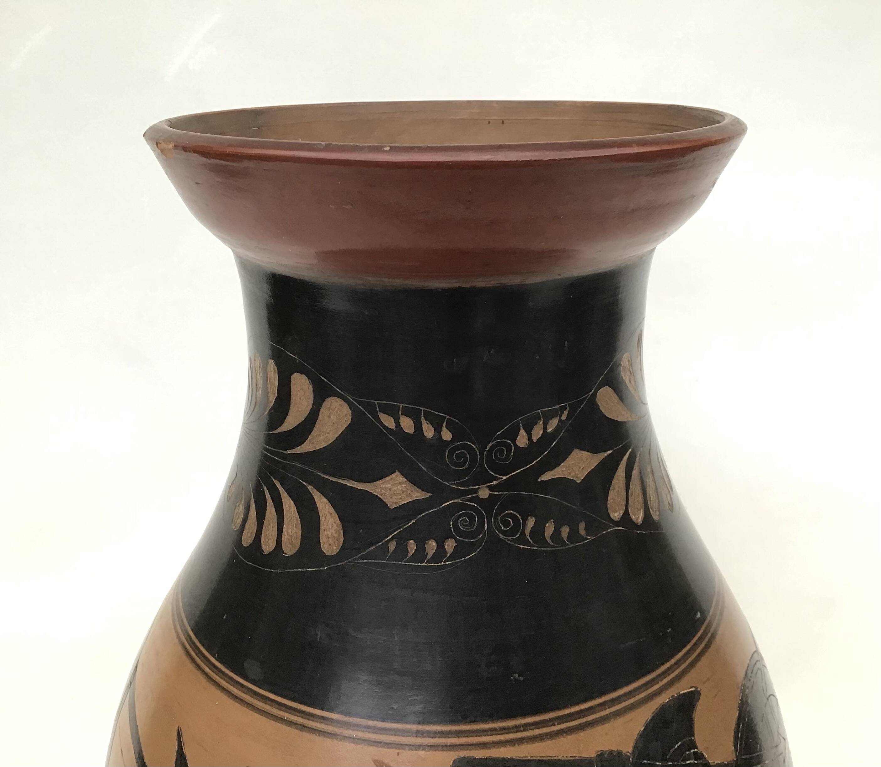 Reproduction of a Greek Attic-style black-figure vase depicting warriors