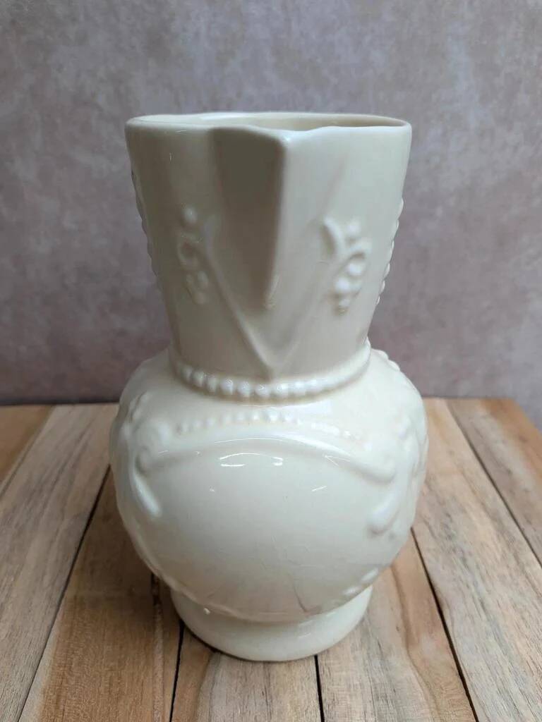 Vintage ivory earthenware jug – relief fruits