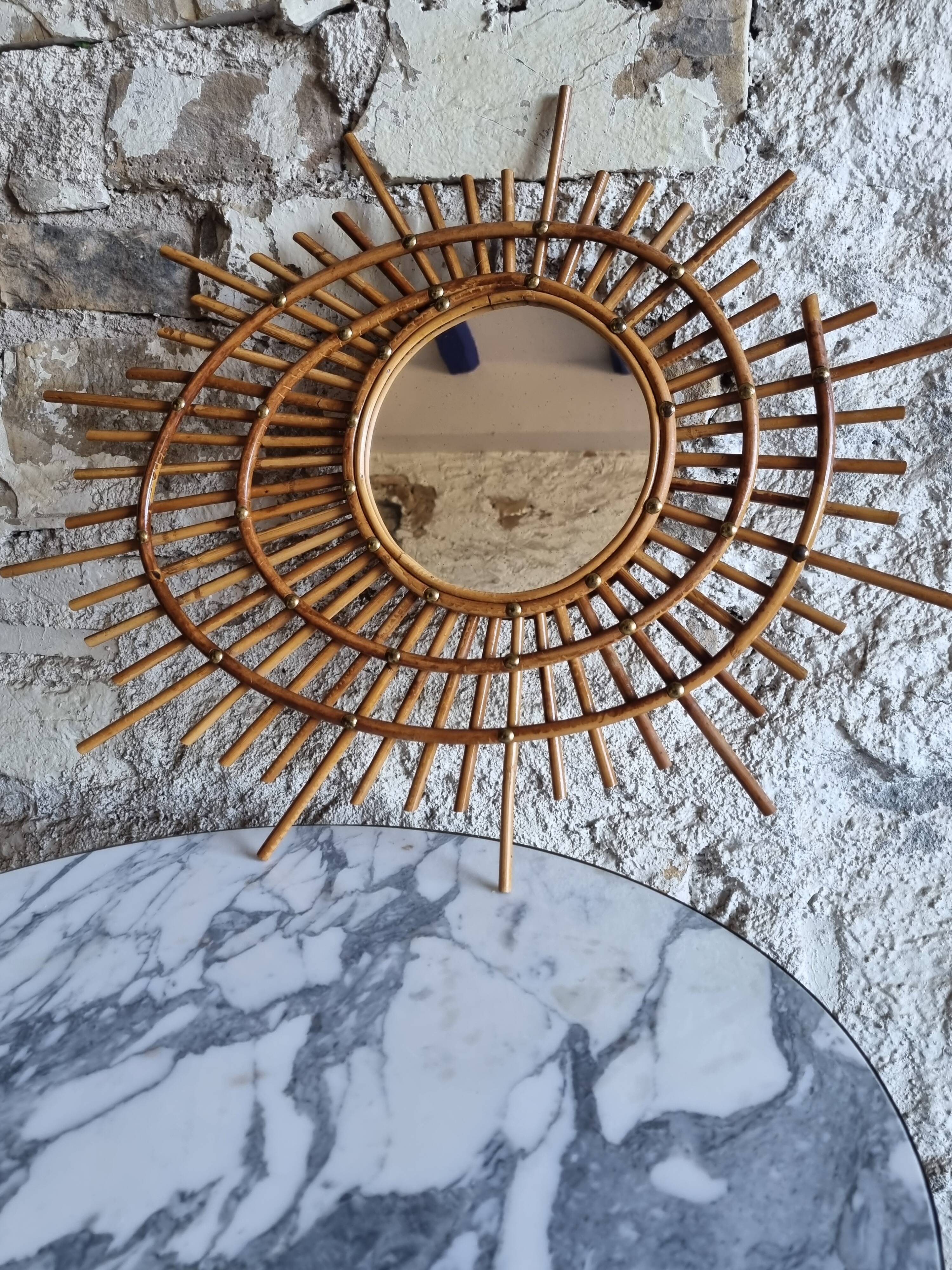 Asymmetrical rattan mirror