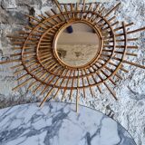 Asymmetrical rattan mirror