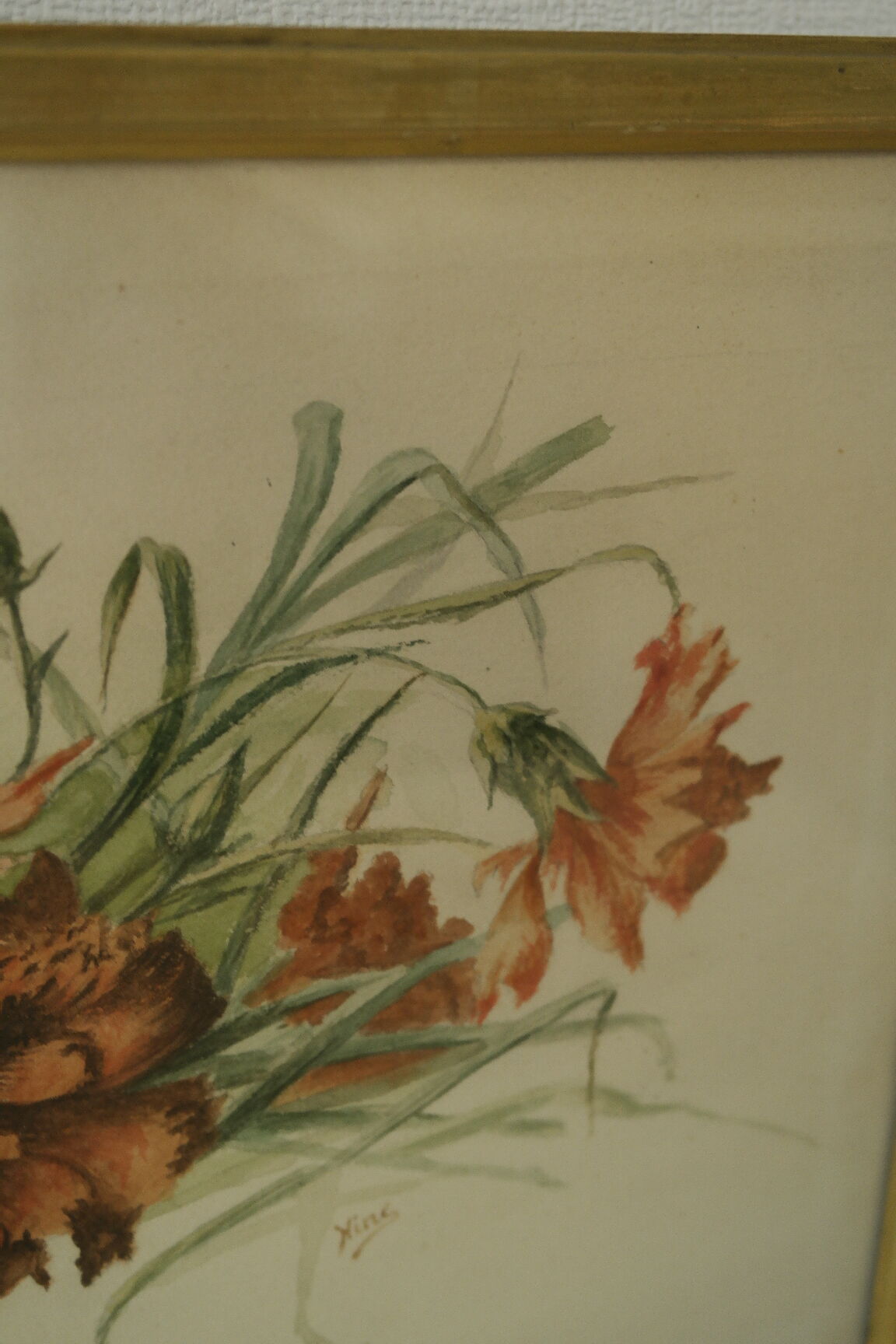 Watercolor frame golden bouquet of flowers