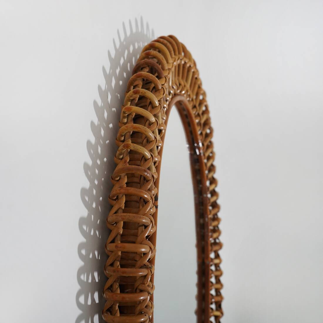 Wall mirror with rattan frame, 1950s