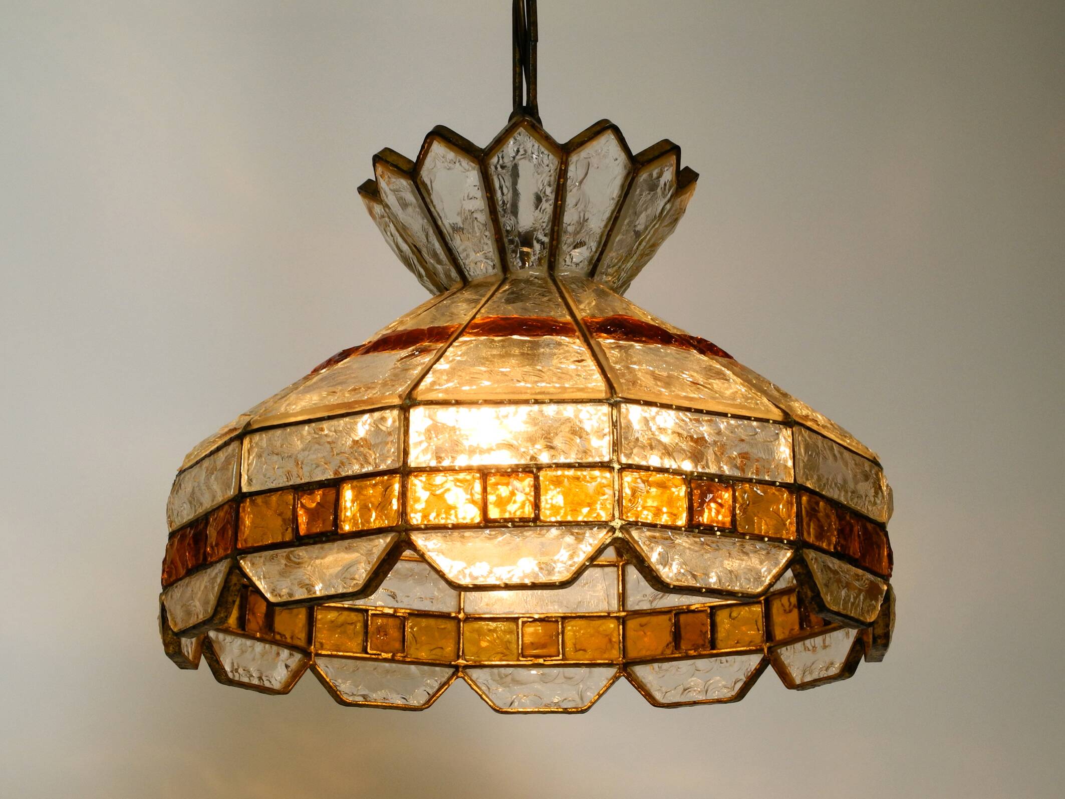 Beautiful large heavy 1960s Italian PoliArte glass ceiling lamp | Ø 52cm