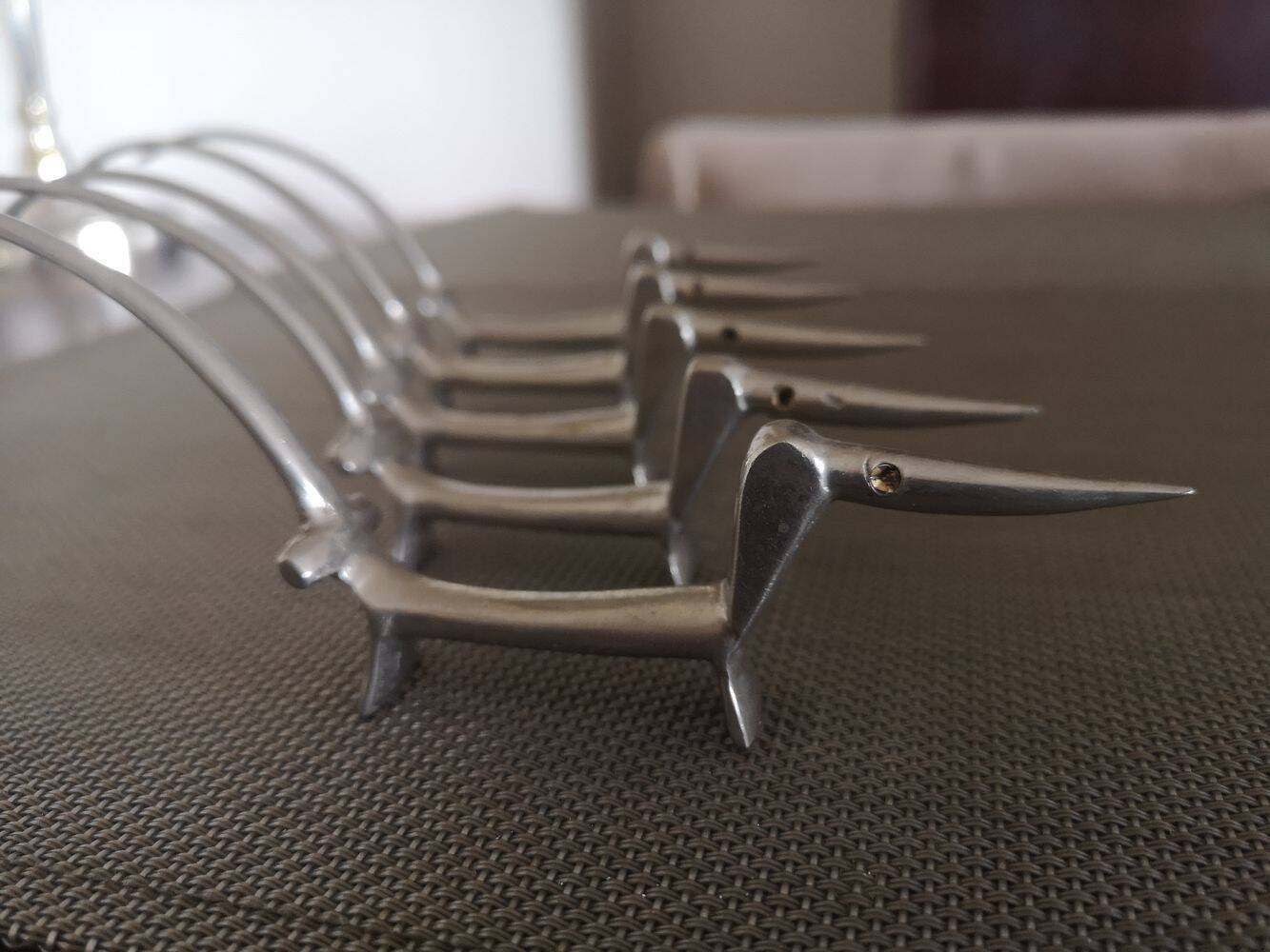 Set of 5 Dachshund knife holders in silvered bronze Walter Bosse - 1950s/1960s