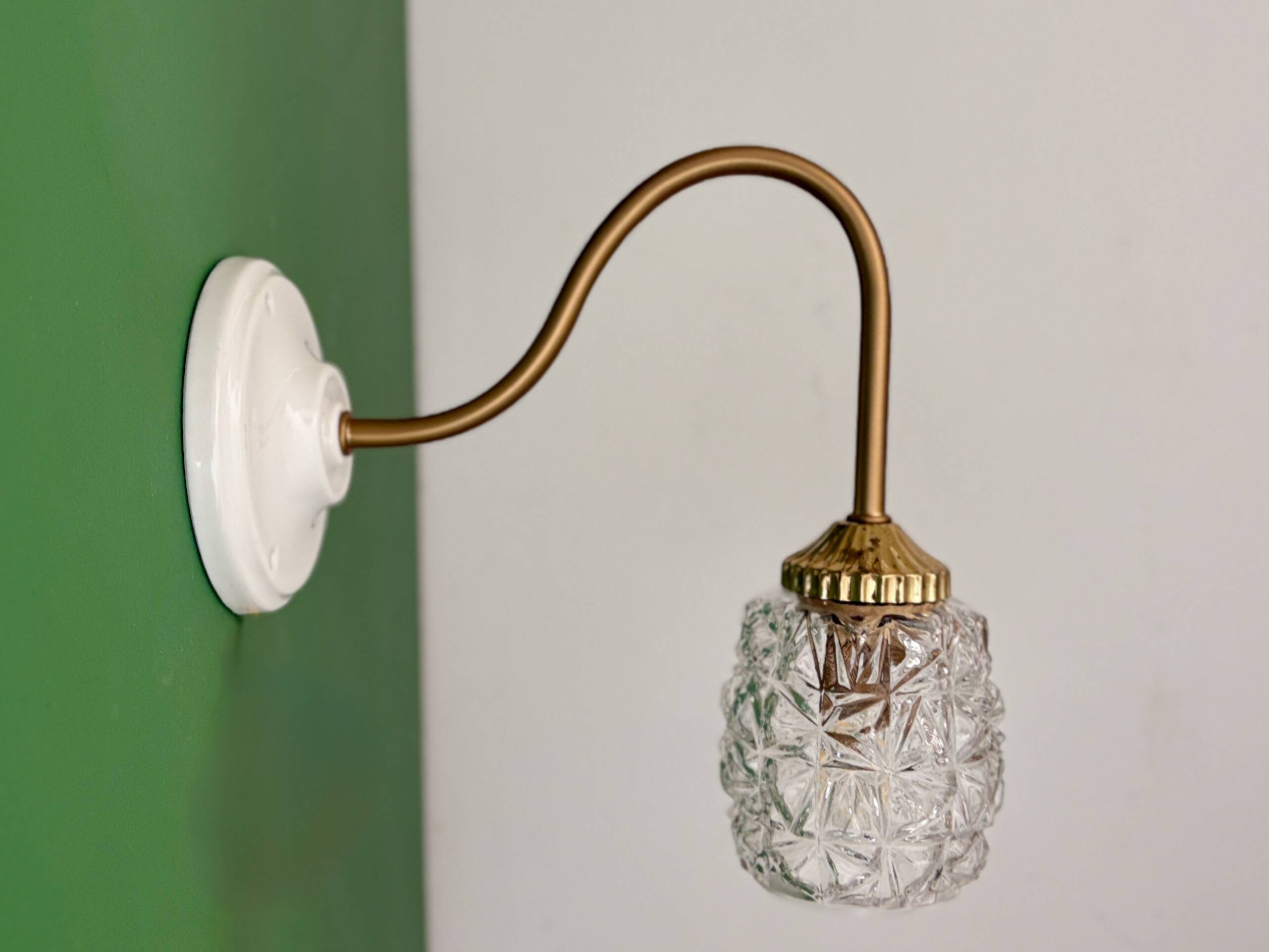 Vintage moulded glass tulip swan neck wall light
