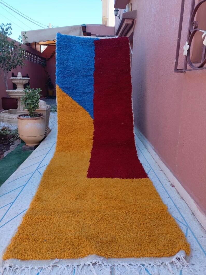 Handmade traditional pure wool carpet for the hallway, size 75x300 cm.
