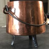 Cauldron with tinned copper pot handle and support 3 feet - 25.5 cm