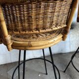 Set of 2 stools swivel rattan 60s