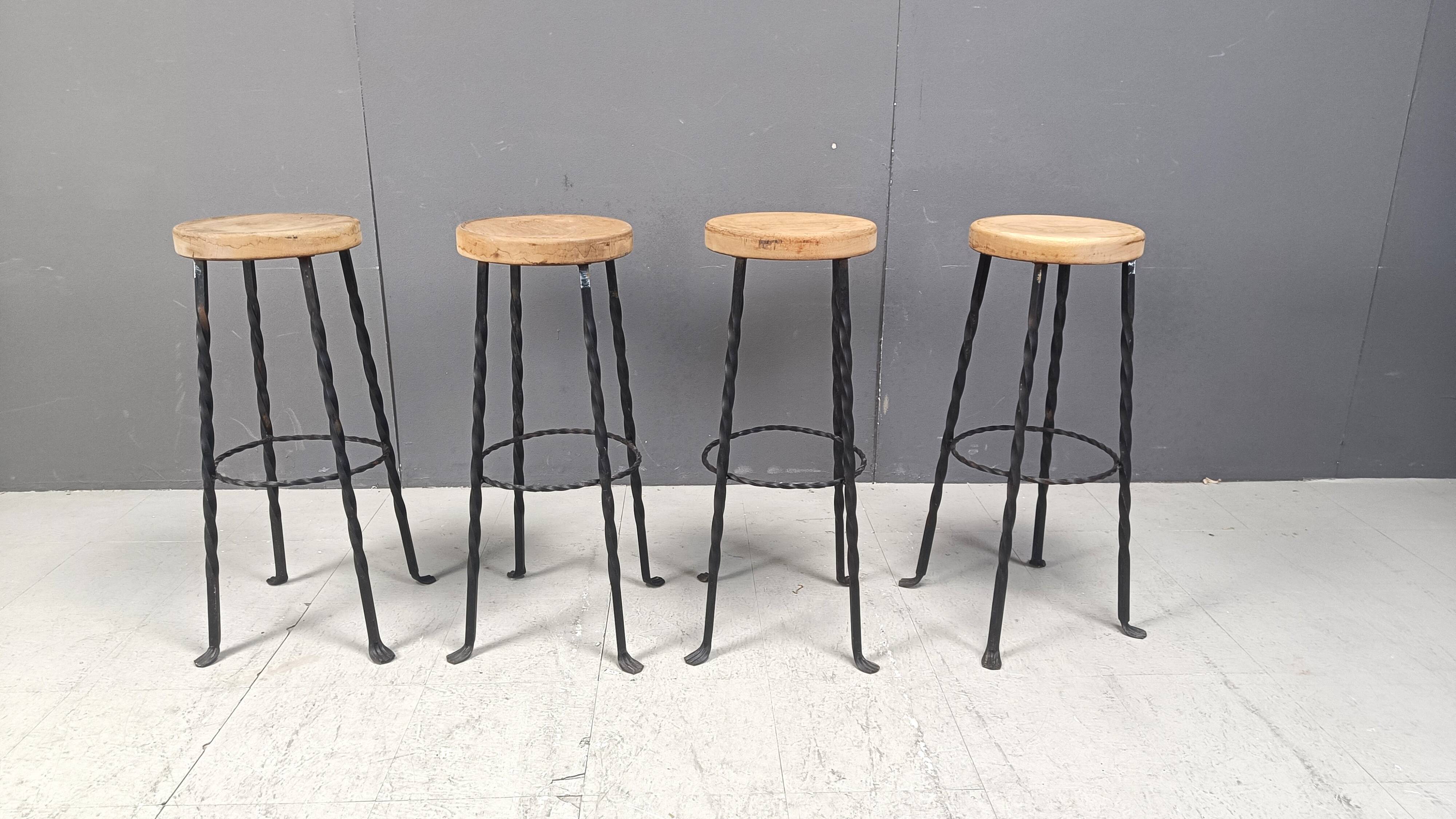 Vintage french wrought iron bar stools, 1960s - set of 4