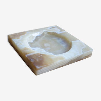 White marble square block ashtray