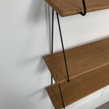 60s wall-mounted string shelf, wood and metal