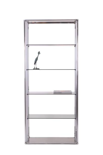 Pair of 6-shelf shelves with chrome-plated metal frames. 1970s.