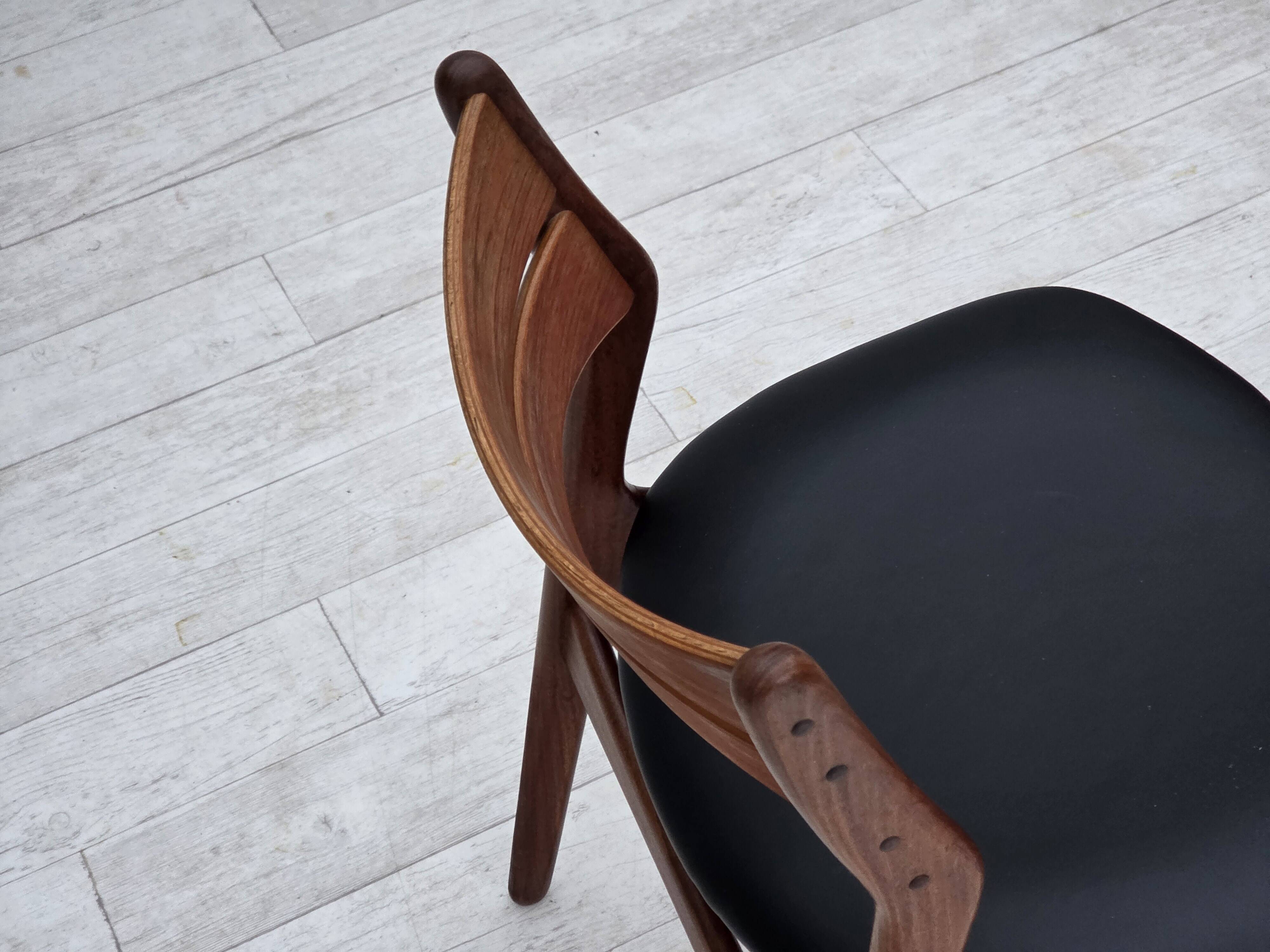 1960s, set of 4 reupholstered Danish dining chairs, design by Erik Buck.