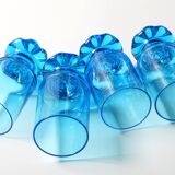 Set of 4 Unique Vintage Bright Blue Glasses / Solid Rare Tumblers / Italy /