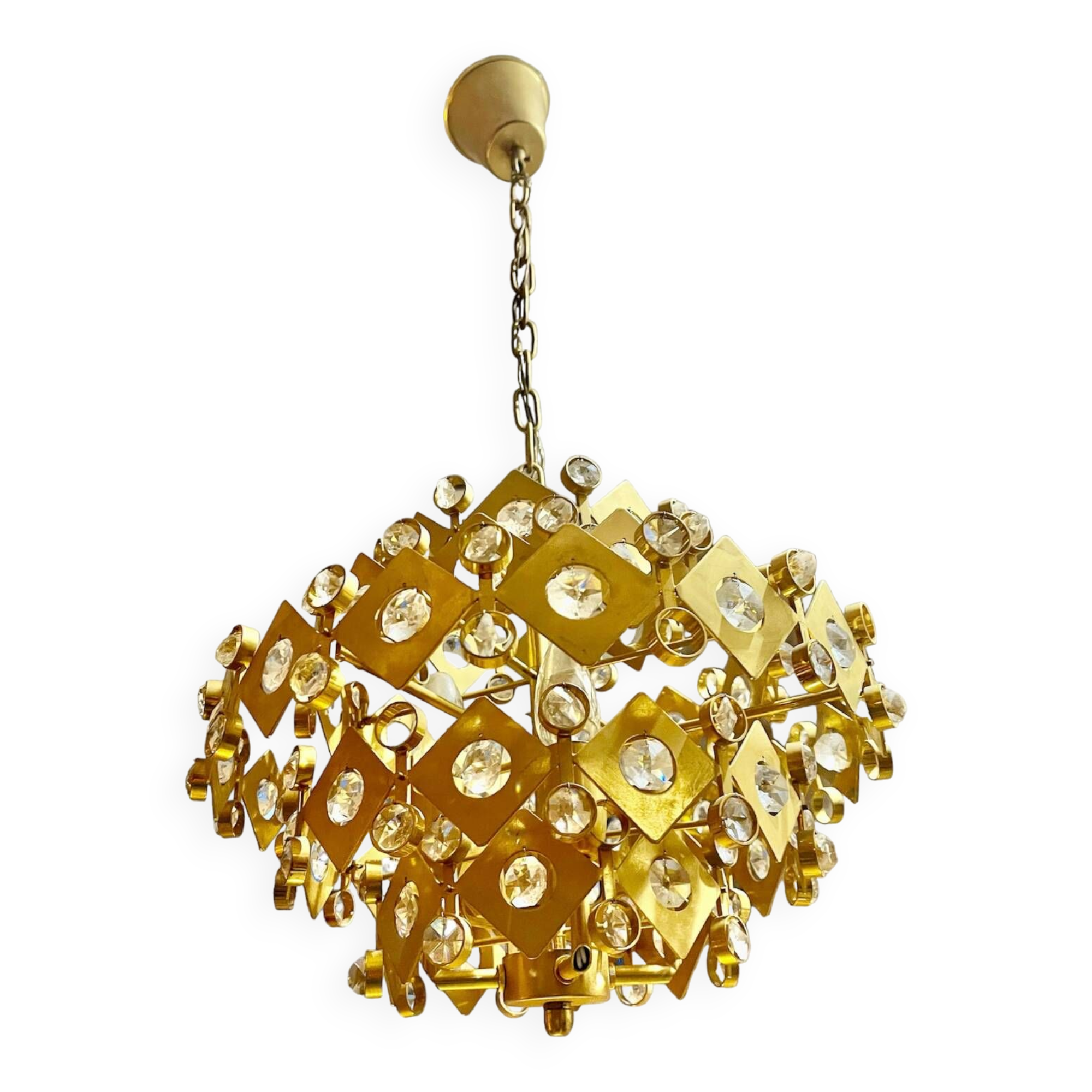 Brutalist Palwa crystal and gilt chandelier, 1960s