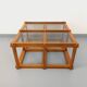 Vintage square coffee table in pine and smoked glass from the 70s and 80s.