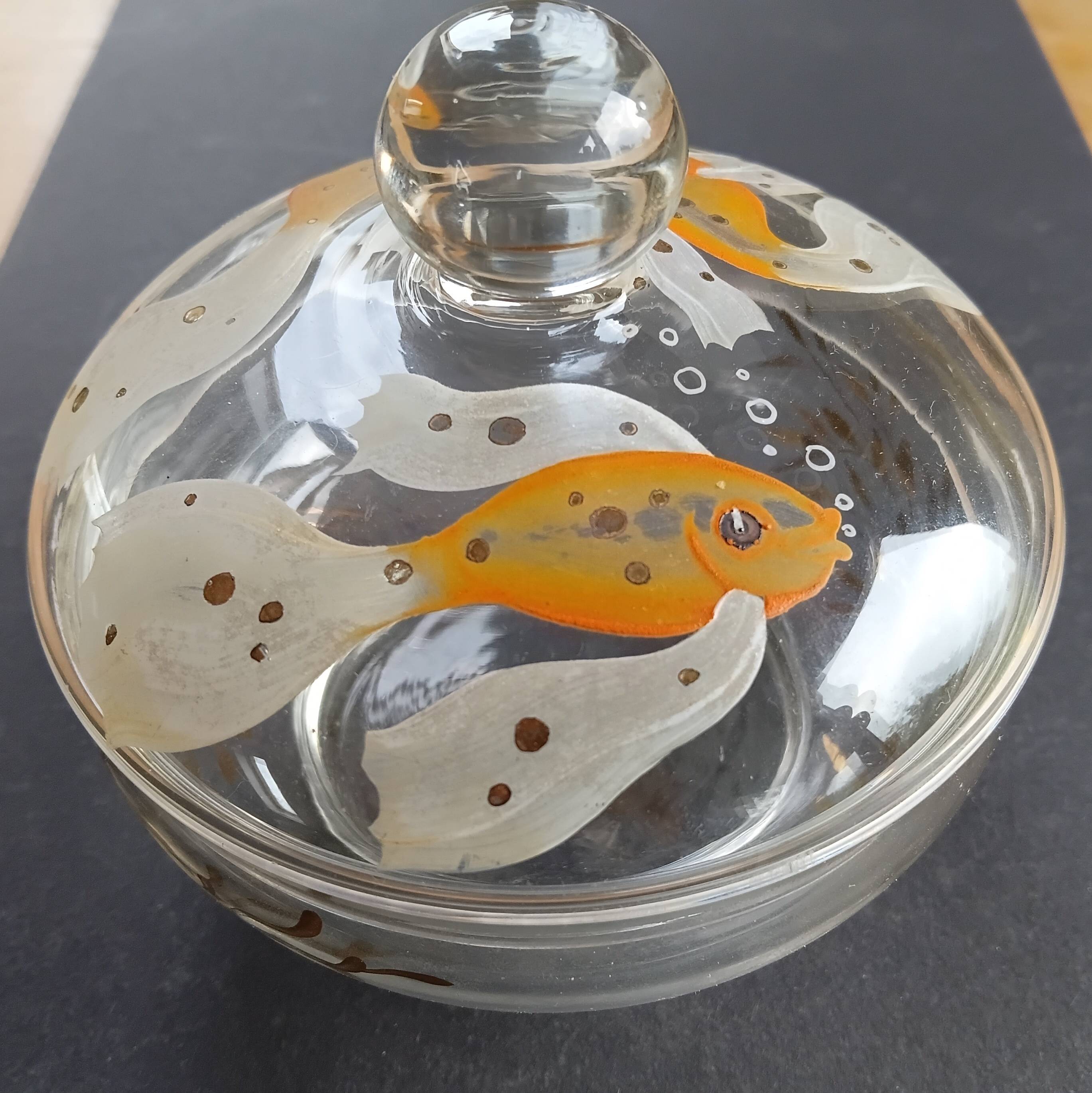 1930s Antique Bohemian Glass Bonbon Dish, Hand blown & painted, Art Deco