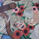 7 glasses the blueberries transparent glass and vintage white flowers 1960