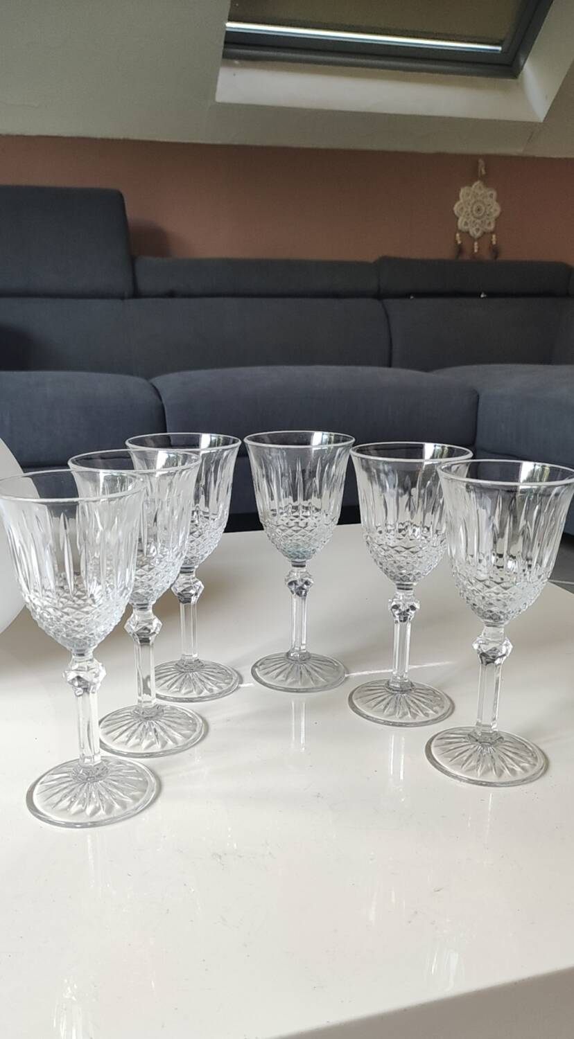 Set of 6 Large Red Wine Glasses. Bohemian Crystal. Diamond-tipped.