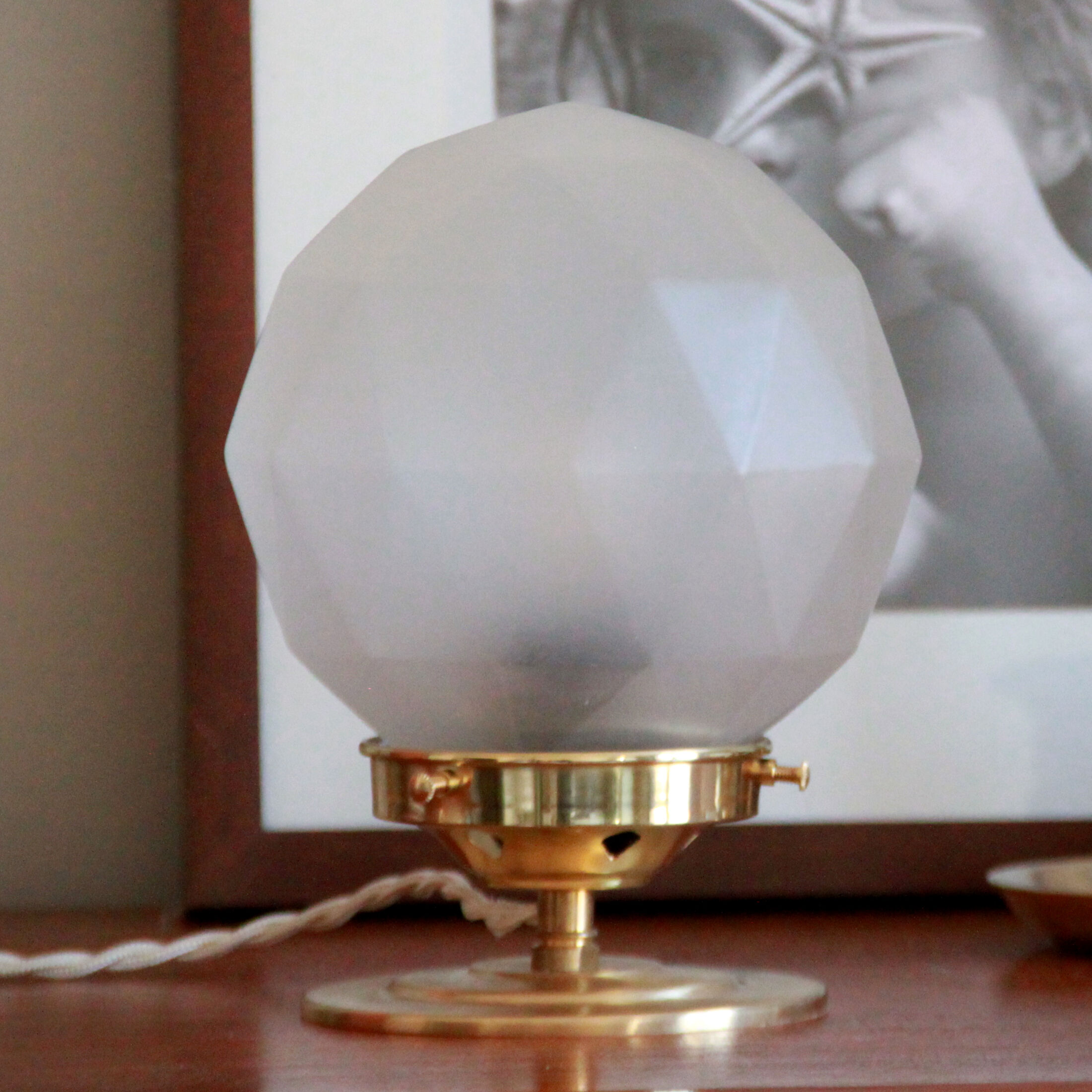 Bedside lamp desk brass globe frosted glass art deco