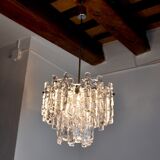 J.T Kalmar 'Glaçon' chandelier, Frosted Glass, 2 Levels, Austria, 1970