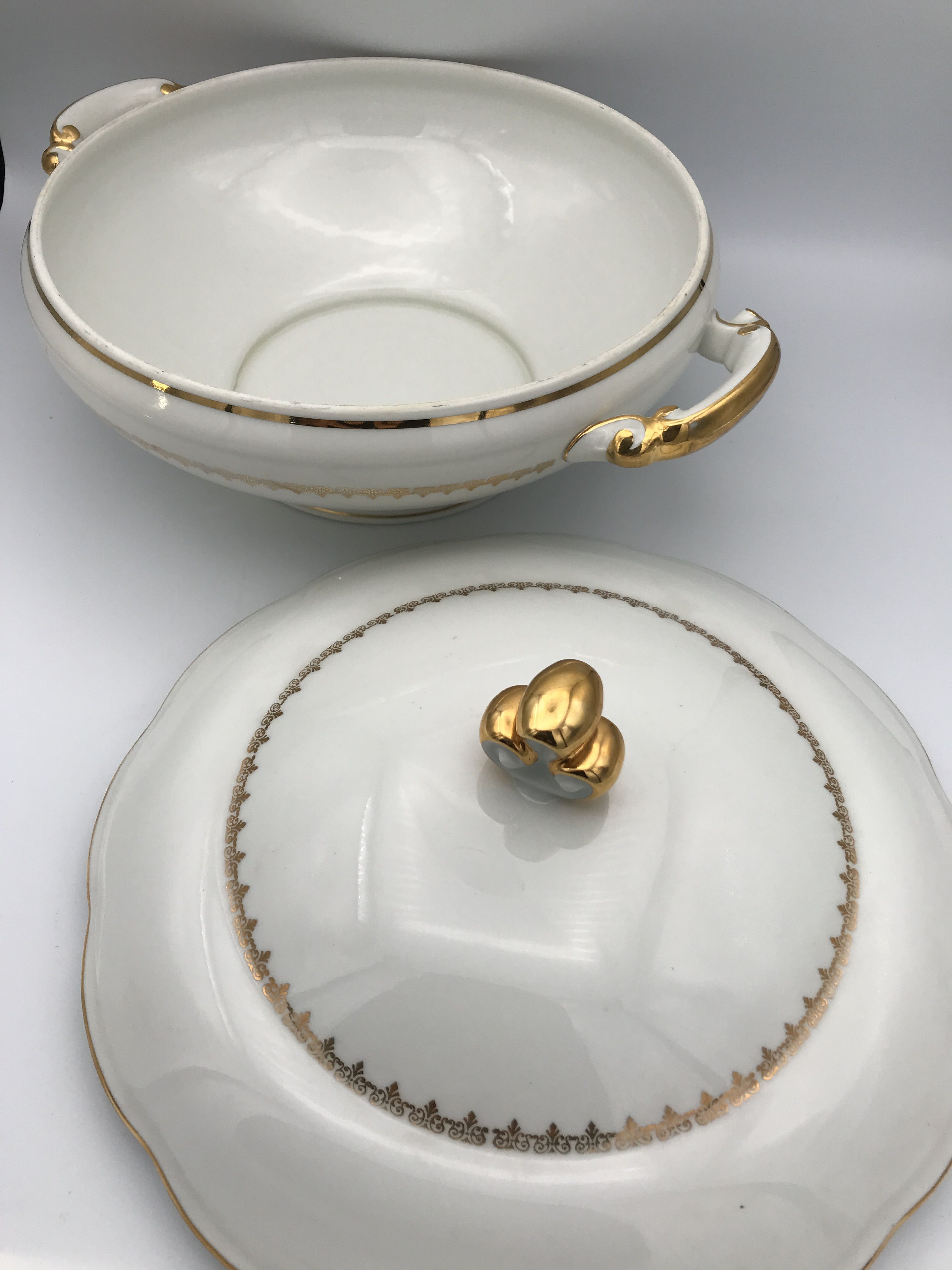 Soup bowl in white porcelain paste and enamels of limoges finish gilding