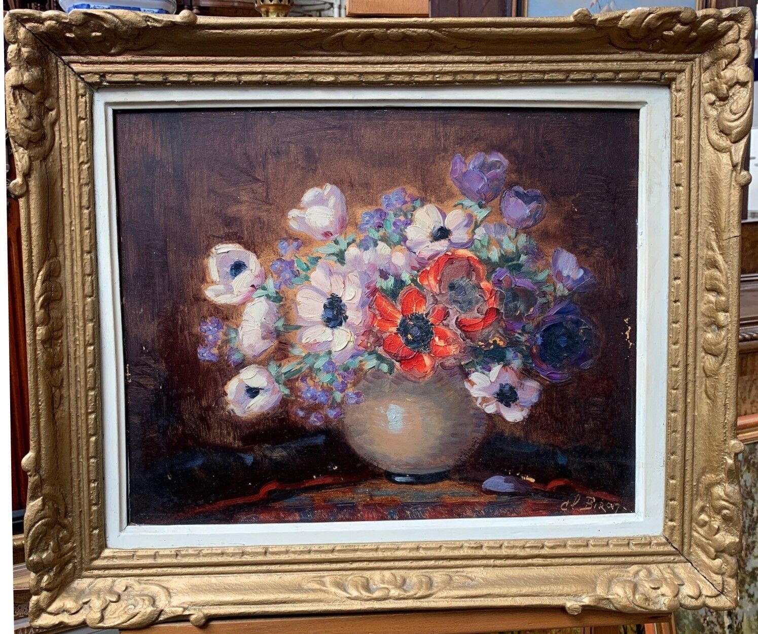 Peinture-Nature morte impressionniste "Bouquet de fleurs".