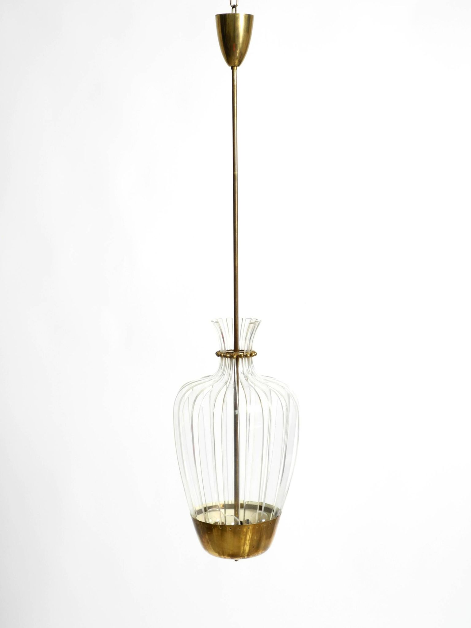 Mid-Century Pendant Lamp by Vereinigte Werkstätten, in Brass and Plexiglass