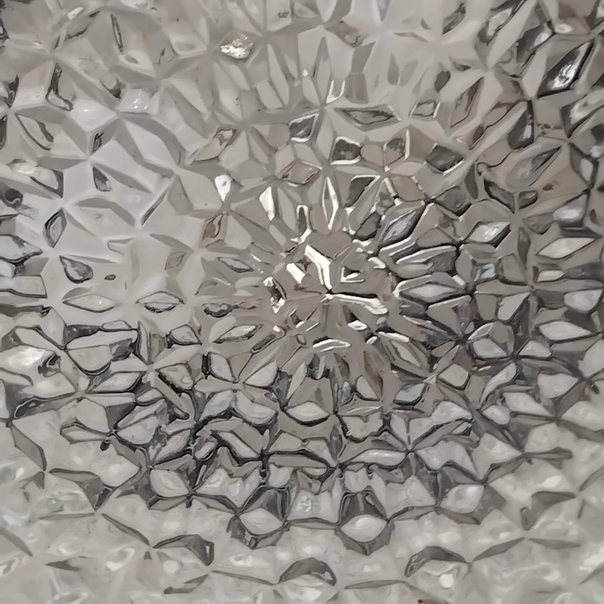 Large round ceiling light in pressed molded glass from the 70s