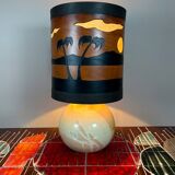 Original vintage ceramic and leather lamp