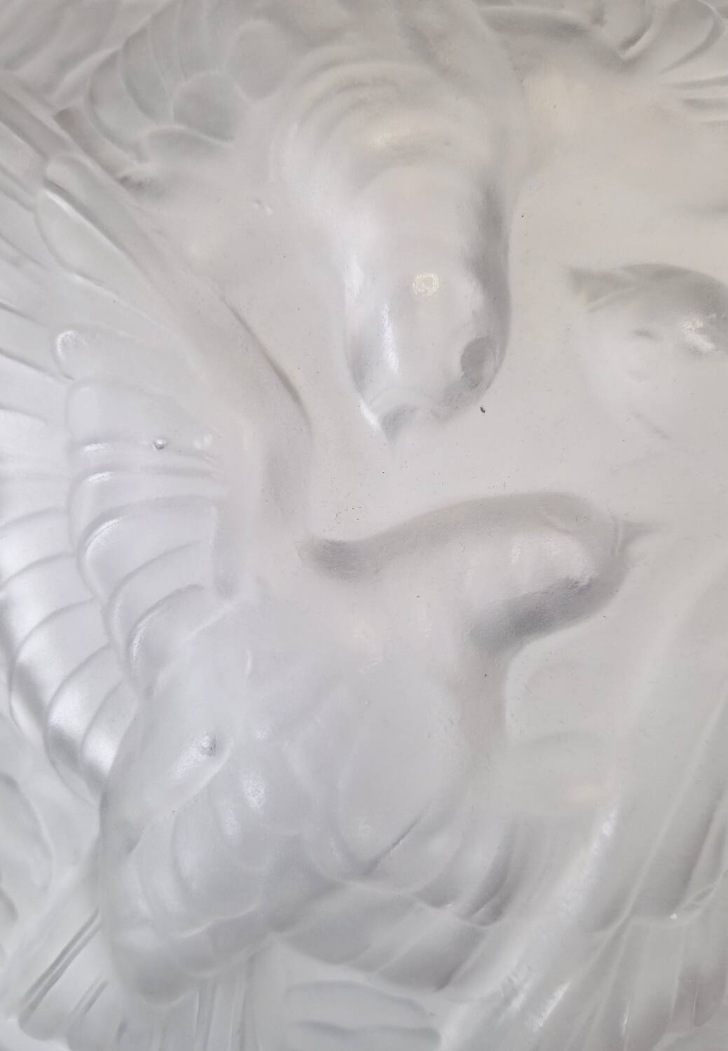 Art Deco suspension in moulded glass by Noverdy with a frosted effect.