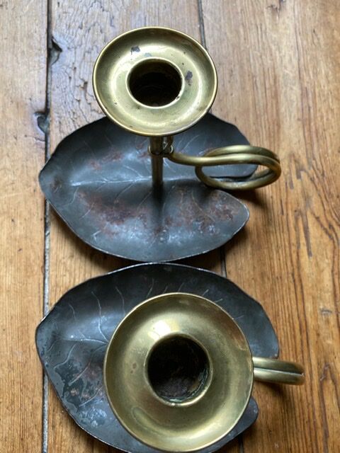 Pair of Art Nouveau-style "water lily" candlesticks