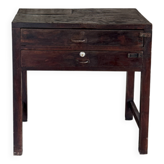 Meuble de métier ancien indonésien en teck à deux tiroirs H80,5 L79,5x51