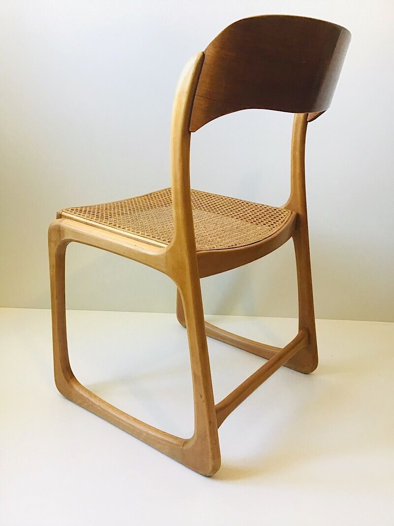 Set de 6 chaises traîneau cannées baumann, années 60