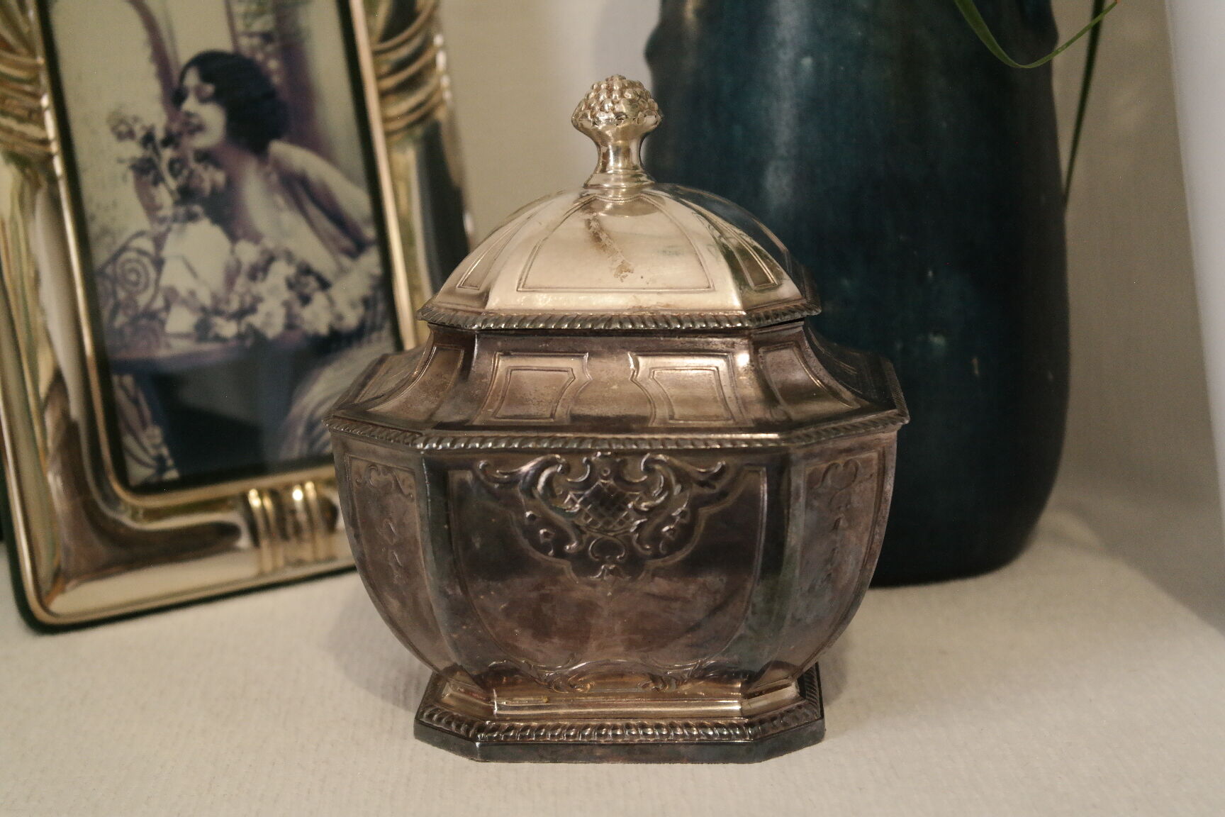 Silver metal candy sugar bowl lutetia france old