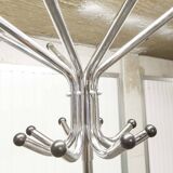 Parrot coat rack 16 hooks industrial in chromed metal and base + black balls 1960