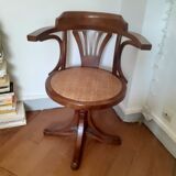 Swivel desk in walnut and rattan