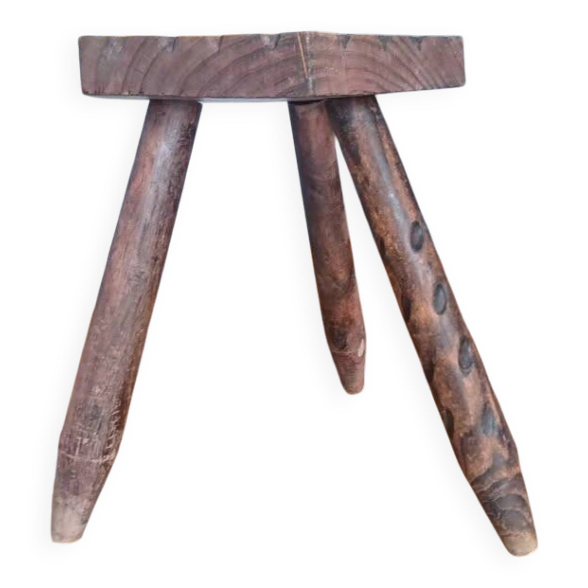 Vintage tripod stool in carved solid wood.