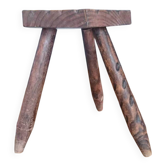Tabouret trépied vintage en bois massif sculpté